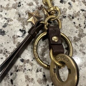 Coach Brown Leather Keychain with Gold Accents